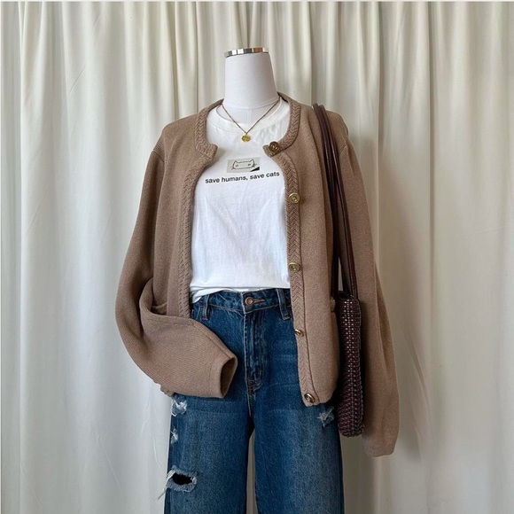 J.Crew Cotton Lady Jacket Sweater Brown Cardigan XL. - Picture 3 of 8